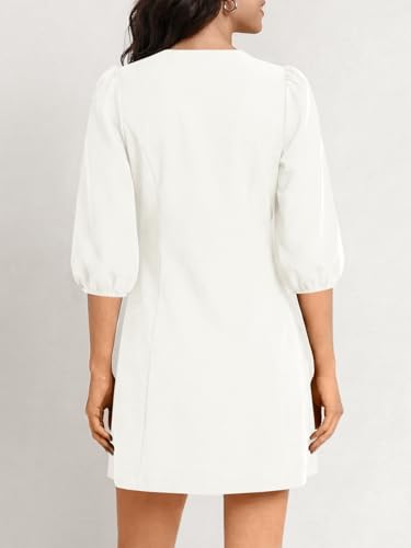 Wenrine Womens Work Mini Dress 3/4 Sleeve Button Down Business Dresses - color: White, size: Small