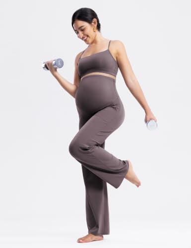 ENERBLOOM Women's Maternity Pants Over the Belly Pregnancy Work Trousers - color: Taupe, size: Medium