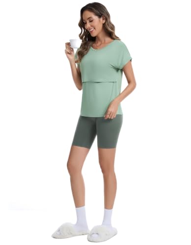 Sosolism Cool-Touch Bamboo Women's Maternity Nursing Tops S-XXL - color: Sage Green, size: Medium
