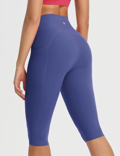 baleaf Womens Capri Leggings with Pockets V Waistband - color: Classic Navy, size: 3X-Large