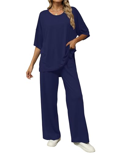 KevaMolly 2 Piece Lounge Set for Women Comfy Pajamas Set - color: Navy, size: Small