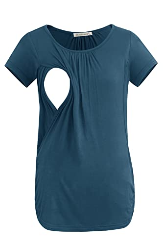 Smallshow Women's Nursing Tops Ruched Short Sleeve Breastfeeding Shirts 3-Pack - color: Army Green-black-grey Blue, size: Large