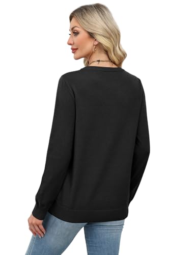 WIHOLL Sweaters for Women Lightweight Fall Tops Pullover Long Sleeve Shirts - color: Black, size: XX-Large