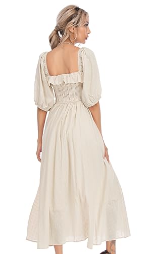 R.Vivimos Women Summer Cotton A Line Flowy Long Dresses - color: Beige#1, size: X-Large