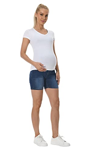 V VOCNI Maternity Jean Shorts Over The Belly Mid Thigh - color: 50-a-dark Blue, size: Medium
