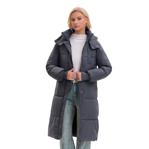 PUFFIT Long Puffer Jacket for Women,2025 Thickened Winter Coat Hooded with Deep Pockets, Ladies Warm Winter Jacket - color: Elegant Charcoal, size: Medium