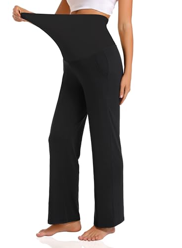 V VOCNI Maternity Pants Wide Leg Work Dress Pregnancy Trousers - color: Black, size: Medium