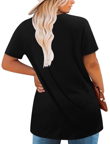 Magritta Women's Short Sleeve Crew Neck Plus Size Tunic Tops - color: Black, size: 5X