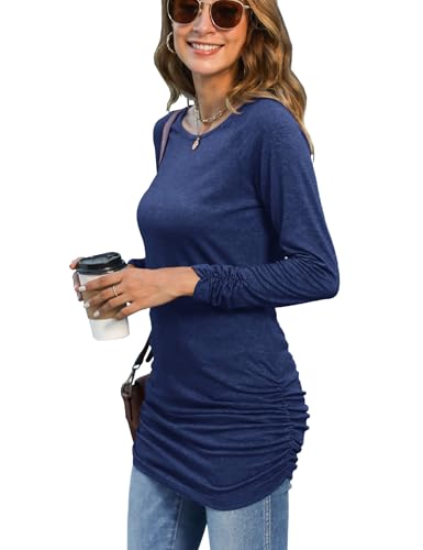 Sherosa Womens Basic Casual Long Sleeve Slim Fit T Shirt Dress Tunic Top - color: A Navy Blue, size: X-Large