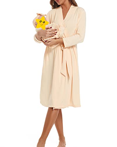 SUFEINI Maternity Robe with Matching Swaddle Blanket Set, Maternity Mommy Bathrobe Postpartum Robe Labor Gown - color: Aosa F06, size: X-Large