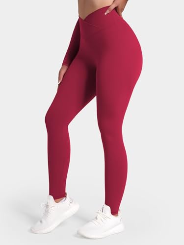 Sunzel Women's High Waisted Crossover Waist Butt Lifting Workout Leggings - color: Scarlet Red, size: Medium
