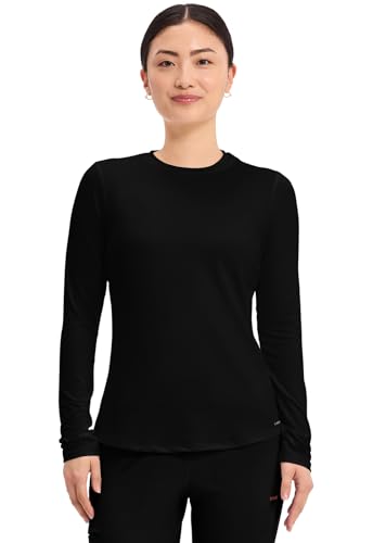 Cherokee Underscrub Long Sleeve Women’s Knit Tee Nursing Underscrubs Crew Neck Layering Top for Women - CK773 - color: Black, size: Medium