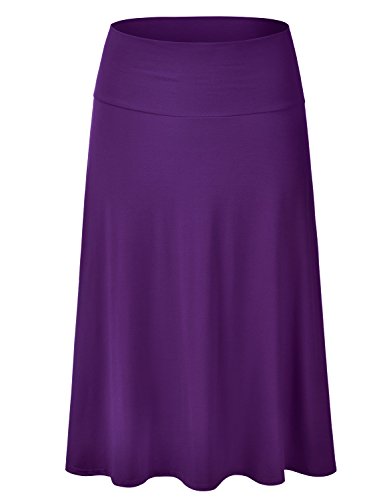 EIMIN Women's Solid Flared Lightweight Elastic Waist Classic Midi Skirt (S-3XL) - color: Est001_purple, size: Large