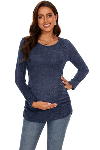 Smallshow Women's Maternity Sweater Shirt Long Sleeve - color: Denim Blue, size: Small