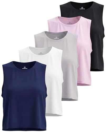 5 Pack Women's Dry Fit Crop Tank Tops Sleeveless Athletic Workout Gym Yoga - color: Set 11, size: Medium