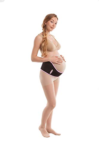GABRIALLA Pregnancy Belly Band, Made in USA - color: Black with Pink Trim, size: Small