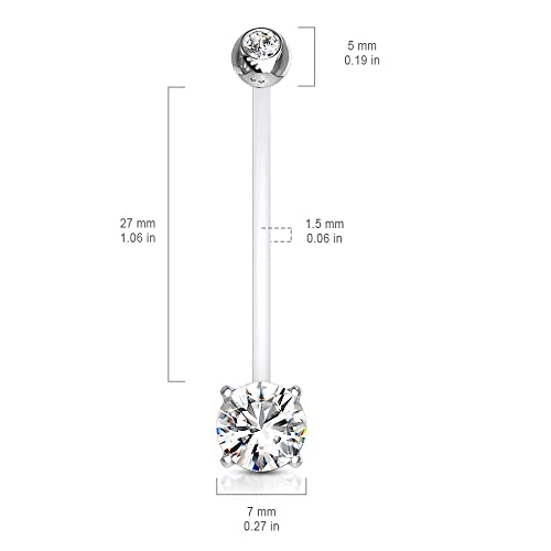 Pierced Owl - Double Jeweled Prong Set Round CZ Crystal Pregnancy Maternity Bioflex Belly Button Navel Ring - style: Aqua