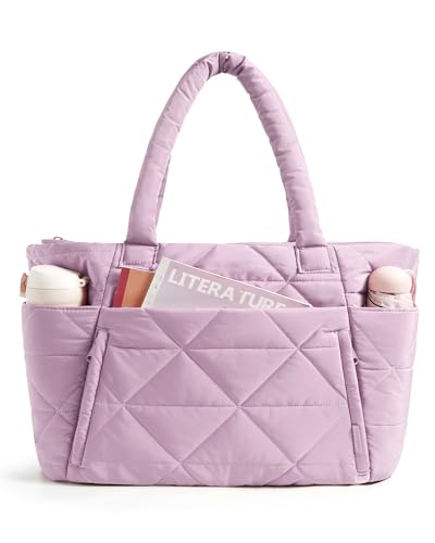 BAGSMART Tote Bag for Women, Puffer Tote Bag for Work Large Shoulder Bag - color: E-purple
