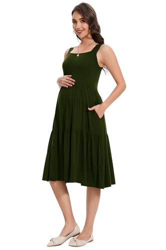 Smallshow Women's Sleeveless Ruffle Maternity Tank Dress - color: Army Green, size: Medium