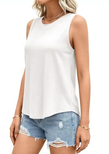 PRETTYGARDEN Women's Wide Strap Sleeveless Tank Tops - color: White, size: XX-Large