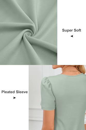 OUGES Womens 2026 Maternity Tops Shirts Pleated Short Sleeve Crew Neck Tunic Summer Casual Pregnancy Clothes - color: Grey Green, size: Large