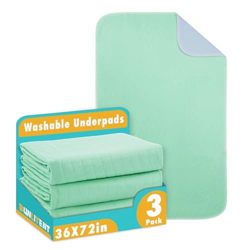 Bunlitent Incontinence Bed Pads, 36"x72", 3 Pack, Washable Underpads, Green - color: Green, size: 36"x72" (3 Packs)