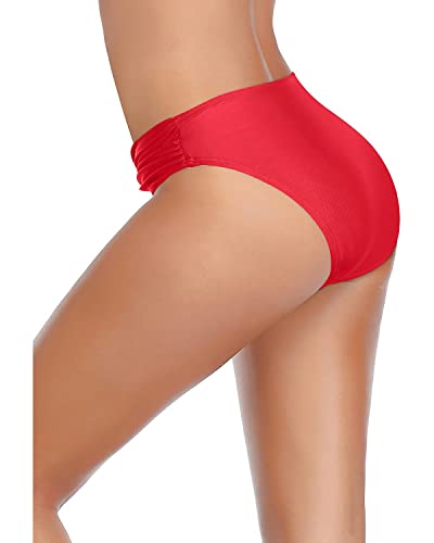 Women Twist Bikini Bottom Full Coverage Ruched Bathing Suit Bottoms - color: Red, size: Small