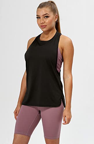 icyzone Women's Racerback High Neck Workout Athletic Yoga Muscle Tank Tops - color: Black, size: Medium