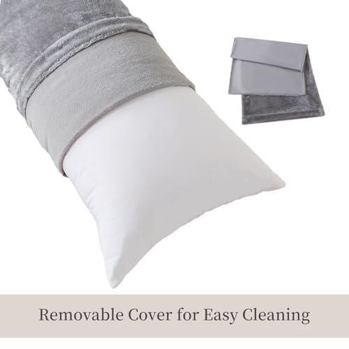 WhatsBedding Memory Foam Body Pillow with Cover, Long Bed Pillow for Adults - color: White Pillow+ Sherpa Grey Pillowcase