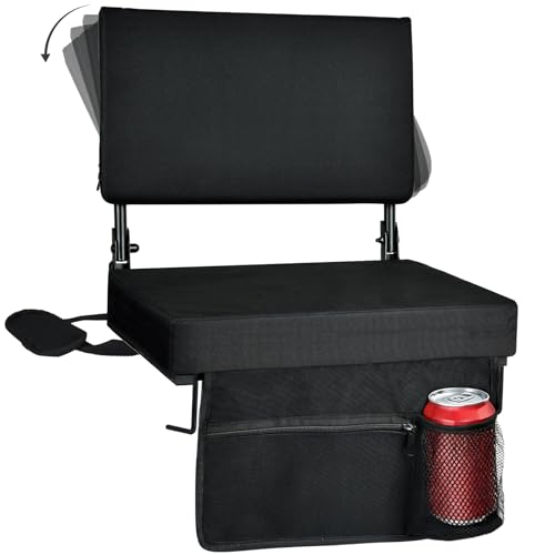 Stadium Seats with Back Support(16.5”L × 13.4”W × 15”H), 360° Adjustable Backrest Stadium Chair with Shoulder Strap & Storage Pouch, Foldable Padded Bleacher Seats for Sports Events