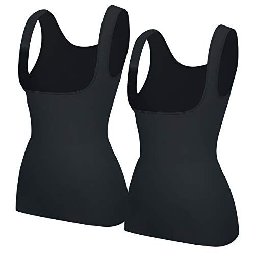 EUYZOU Women's Underbust Shapewear Tank Tops - Seamless Tummy Control Compression Camisole Tops Slimming Tank - color: Black 2pk, size: Large