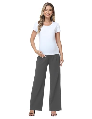 Maternity Pants Work Stretchy Wide Leg Dress Pant - color: Dark Grey, size: Large