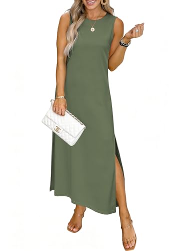 RUMIA Womens Summer Dresses Sleeveless Long Dress with Pockets - color: Army, size: Medium