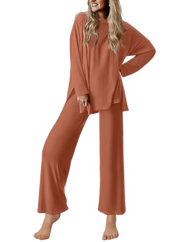 Ekouaer Lounge Sets for Women Long Sleeve Pajamas Fall Loungewear - color: Camel, size: X-Large