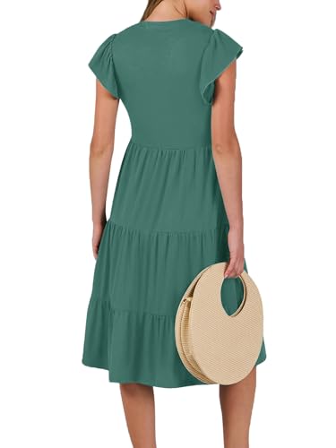 CzzzyL Womens Nursing Midi Dress Breastfeeding Sleeveless Tiered Pockets - color: Graygreen, size: Medium