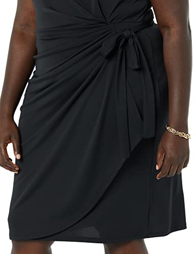 Amazon Essentials Women's Cap Sleeve Boat-Neck Faux Wrap Pleated Matte Jersey Dress - color: Black, size: Medium