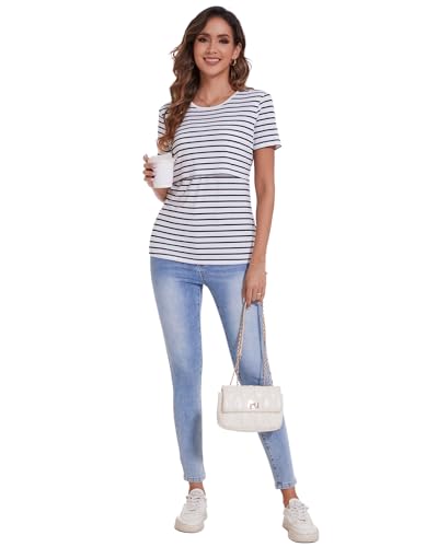 Sosolism Women’s Maternity Nursing Tops Breastfeeding 3-Pack S-XXL - color: Navy/Grey/Striped, size: Large