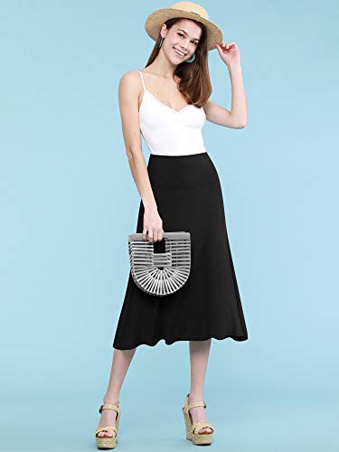 Lock and Love Women's Solid Ombre Lightweight Flare Midi Pull On Closure Skirt S-XXXL Plus Size - color: Wb1105_black, size: Medium
