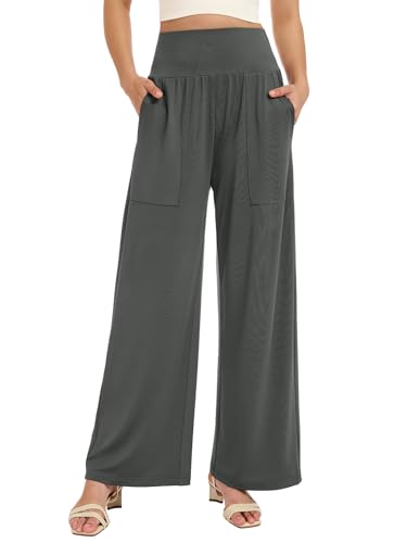Wide Leg Pants Women Stretchy Sweatpants High Waisted Palazzo Pants - color: Grey, size: Medium