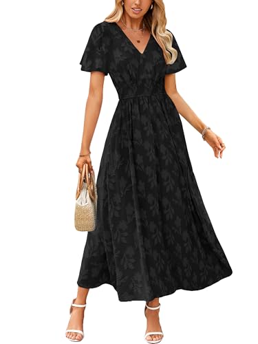 CzzzyL Women's Nursing Floral Dress V Neck Wedding Guest with Pockets - color: Black, size: Medium