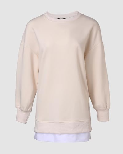 CHICME Women's Long Sleeve Crewneck Oversized Sweatshirt Fall Outfits - color: Apricot, size: XX-Large