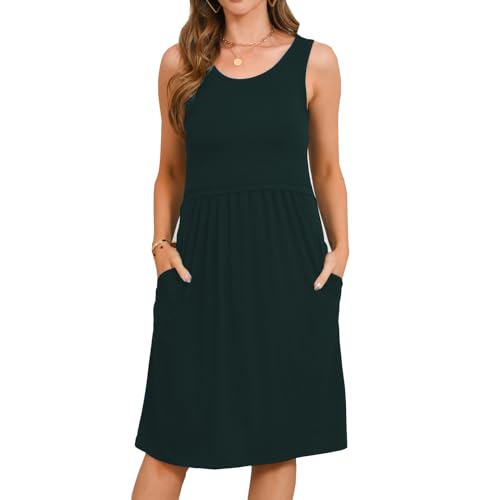 Bearsland Women's Sleeveless Maternity Dress Nursing Breastfeeding Dresses with Pockets - color: Green, size: Medium