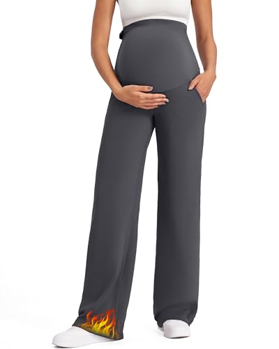 G4Free Fleece Lined Maternity Yoga Pants Winter Pregnancy Work Trousers - color: Dark Gray, size: Small