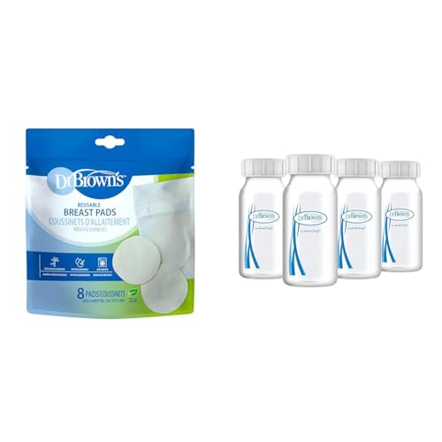 Dr. Brown's Reusable Breast Pads Nursing, 8 Count + Dr. Brown's Breast Milk Collection Bottles, 4-Pack