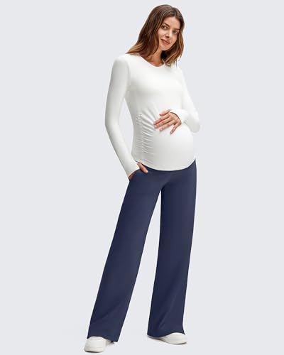G4Free ShiftReady Maternity Dress Pants Wide Leg Pregnancy Work Tousers - color: Dark Navy, size: Small