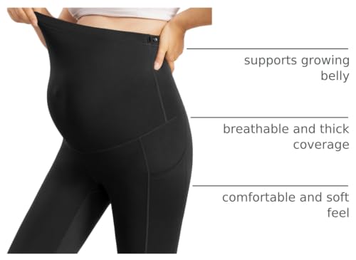 Enerful Maternity Leggings with Pockets Yoga Tights - color: Black+wine Red, size: Medium