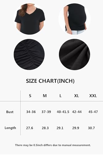 Smallshow Women's V Neck Maternity Clothes Tops Side Ruched Pregnancy T Shirt - color: Army Green/Black/Light Grey, size: Medium