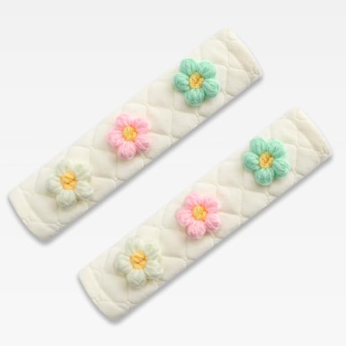 Amooca 2 Pack Seat Belt Covers Soft Shoulder Pad for Cars & Backpack - color: Green Pink White Flower