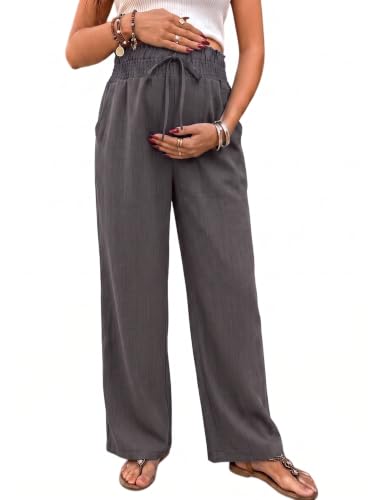 BLENCOT Maternity Pants Wide Leg High Waisted Flowy Pregnancy with Pockets - color: Dark Grey, size: Small