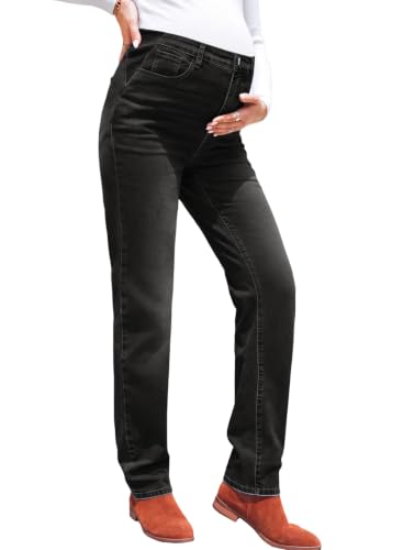 BLENCOT Womens Maternity Jeans Elastic Waist Stretch Pregnancy Denim Pants - color: Black, size: Large